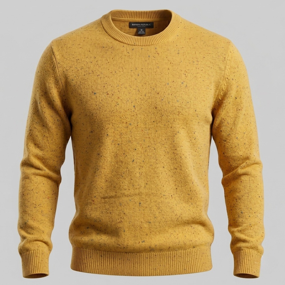 Banana Republic Mens L Yellow Sweater Crewneck Donegal Speckled Cotton Wool